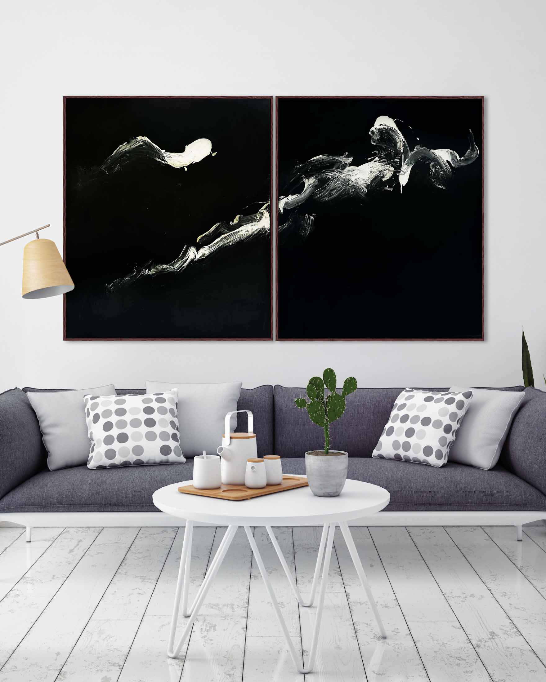 Pitch Black Sea | Diptych Original Painting | 200x120cm