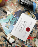 Signed certificate of authenticity by London abstract artist Omar Obaid.Oil painting on canvas.