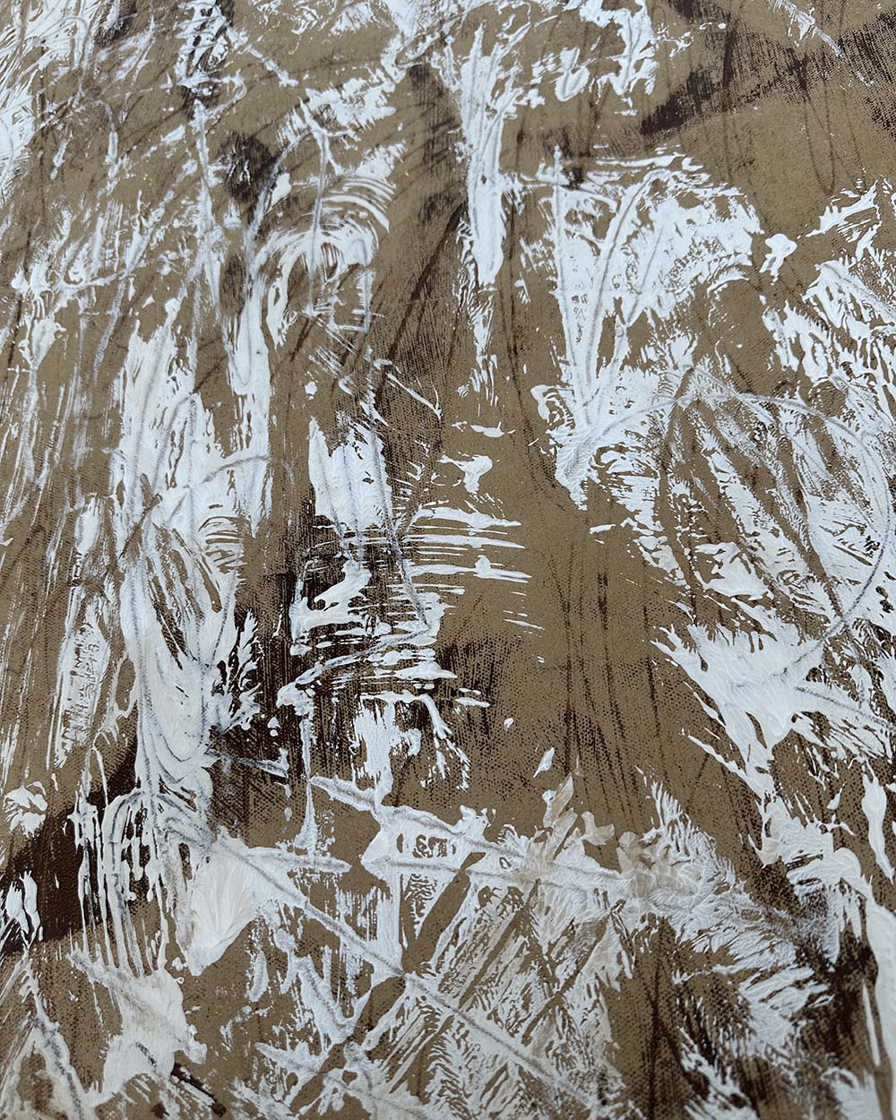 Abstract art with brown and white brush strokes