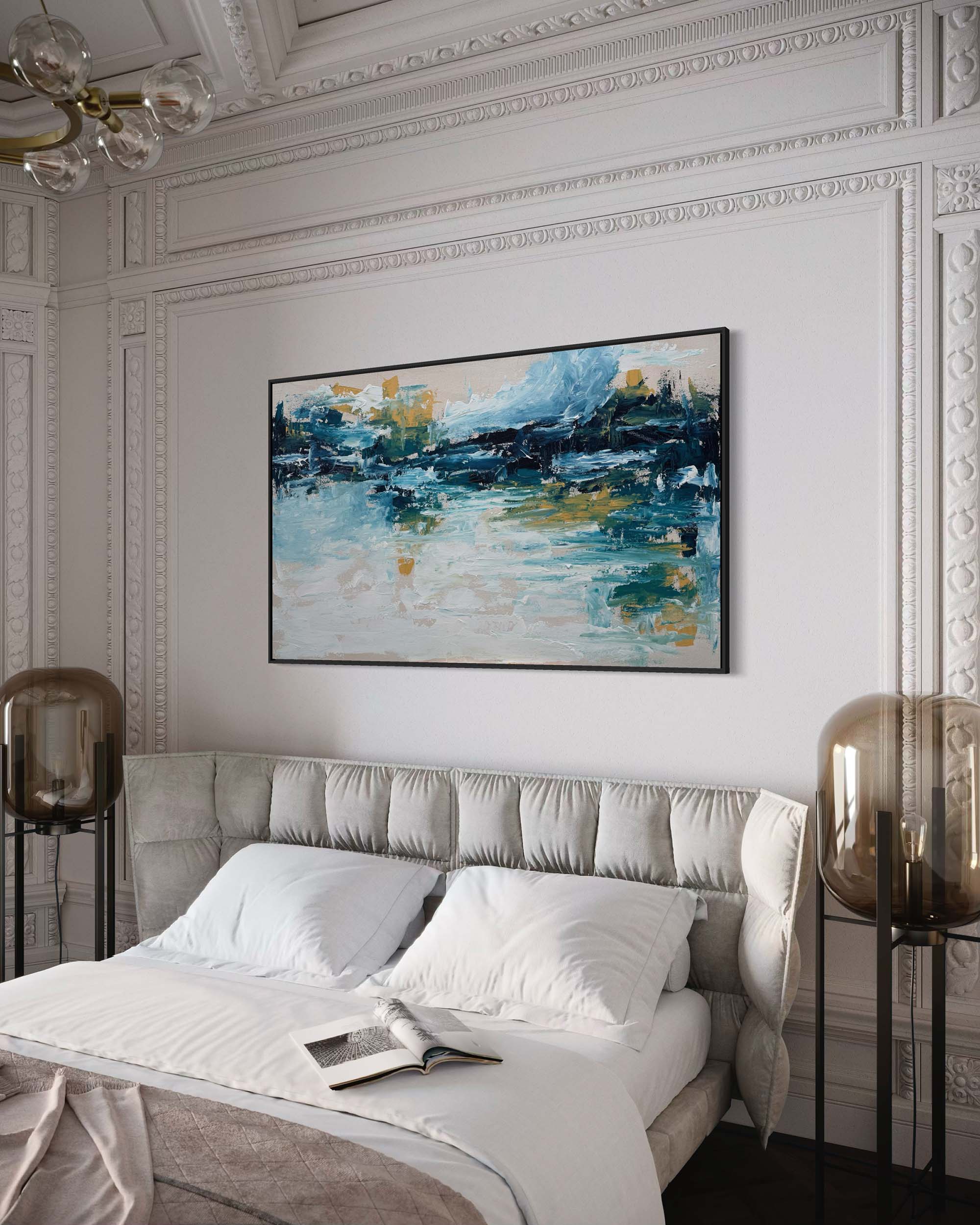 Modern bedroom with abstract painting on the wall