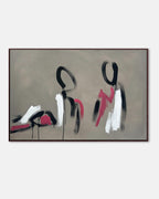 large aboriginal style figurative abstract wall art painting in grey, pink, white. For modern neutral minimalist homes.