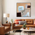 large original abstract contemporary painting on a wall in living room above sofa