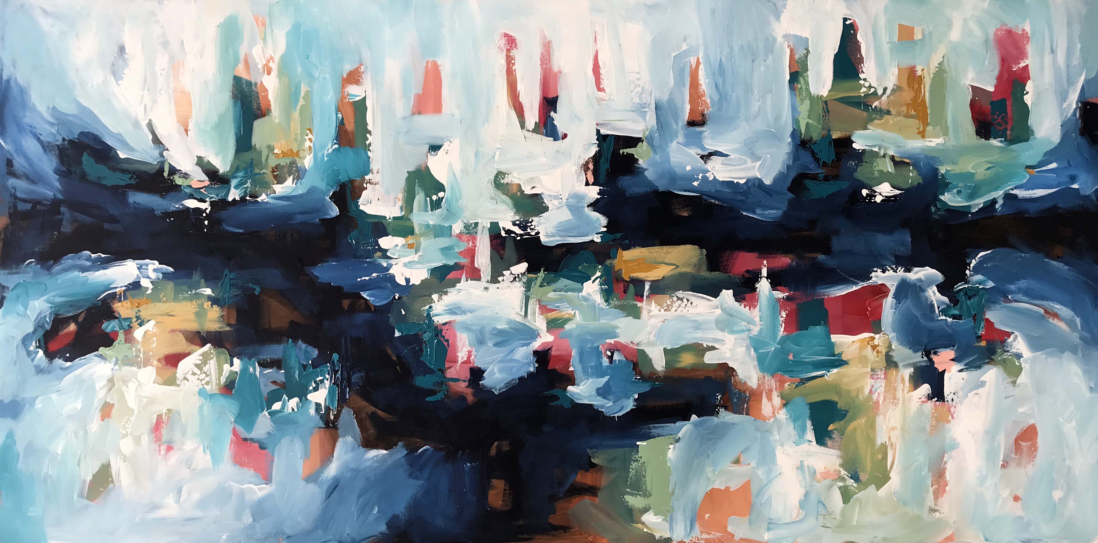 A Peacock Walking In A Field Of Hens - 152x76 cm - Original Painting