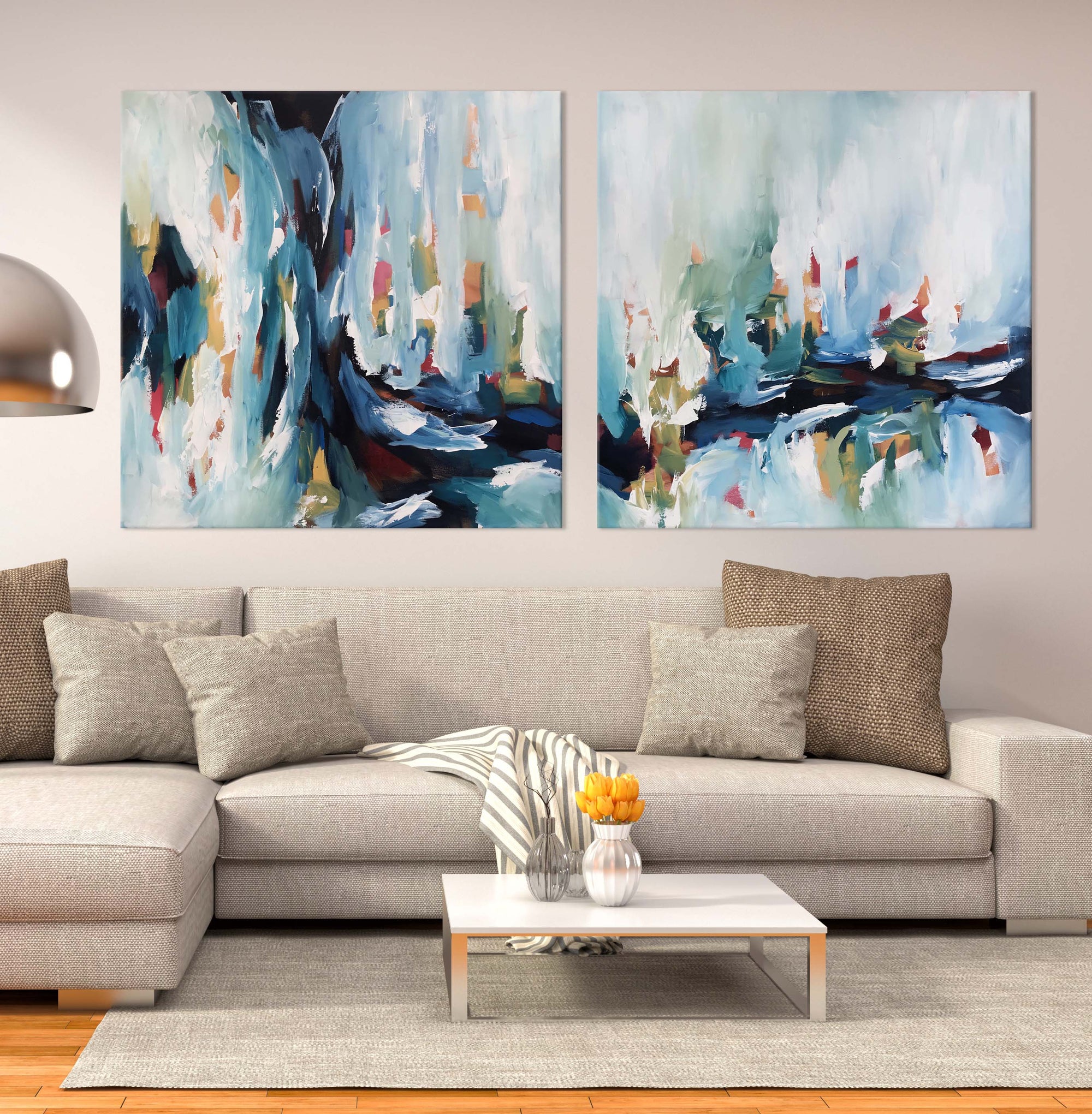 Daybreak 2 - Diptych 204x102 cm - Original Painting-OmarObaid.com