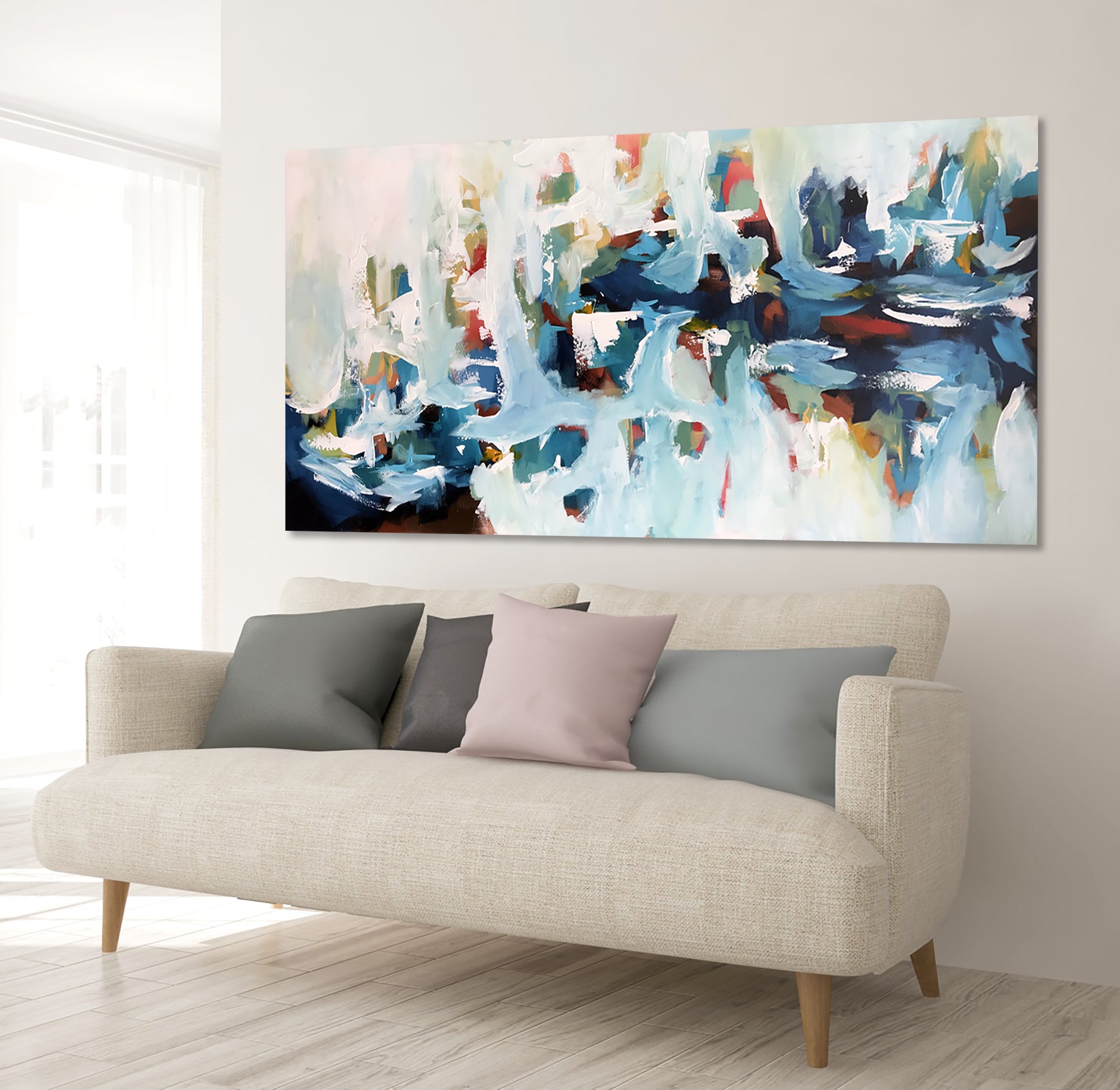 Rails At The River - 152x76 cm - Original Painting-OmarObaid.com