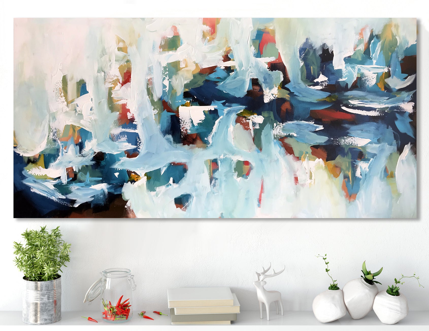 Rails At The River - 152x76 cm - Original Painting-OmarObaid.com
