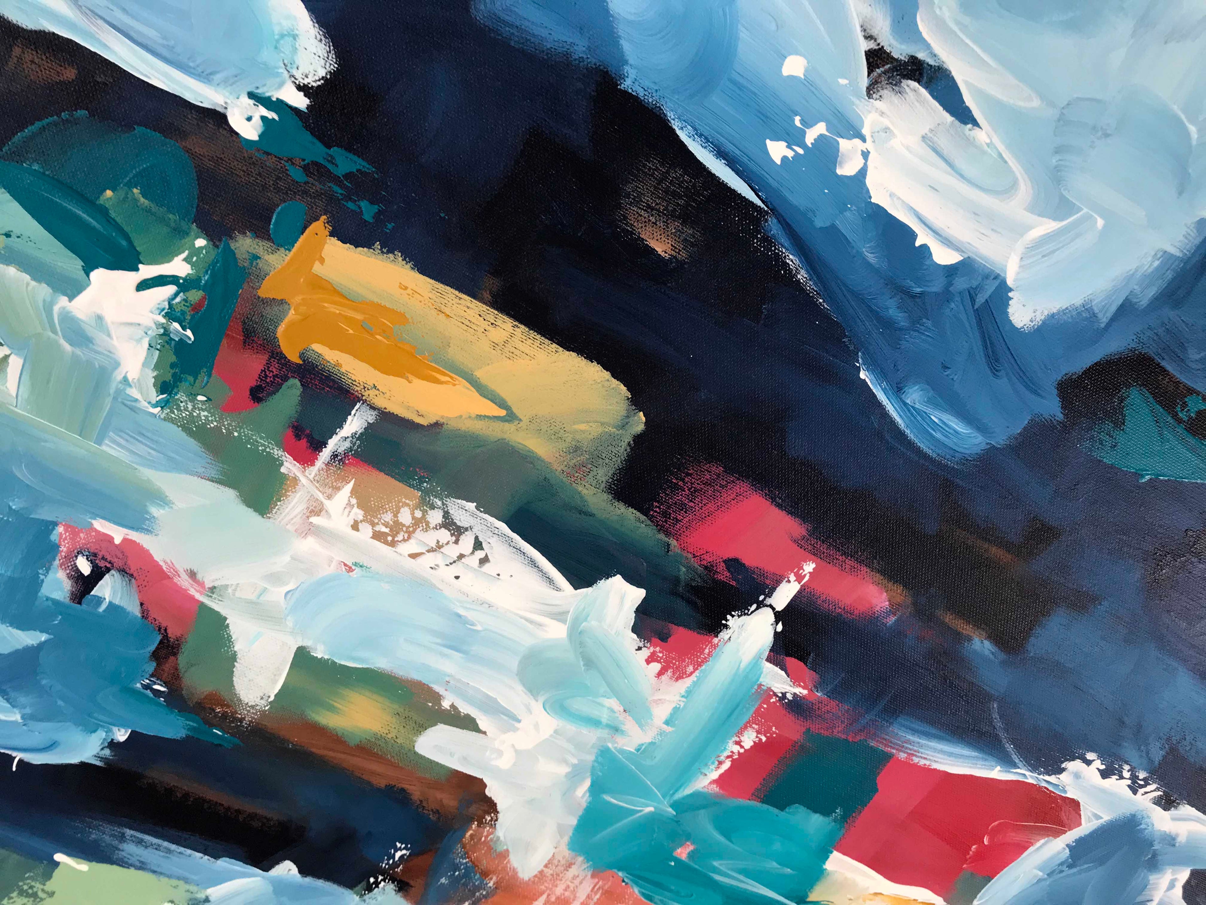 A Peacock Walking In A Field Of Hens - 152x76 cm - Original Painting