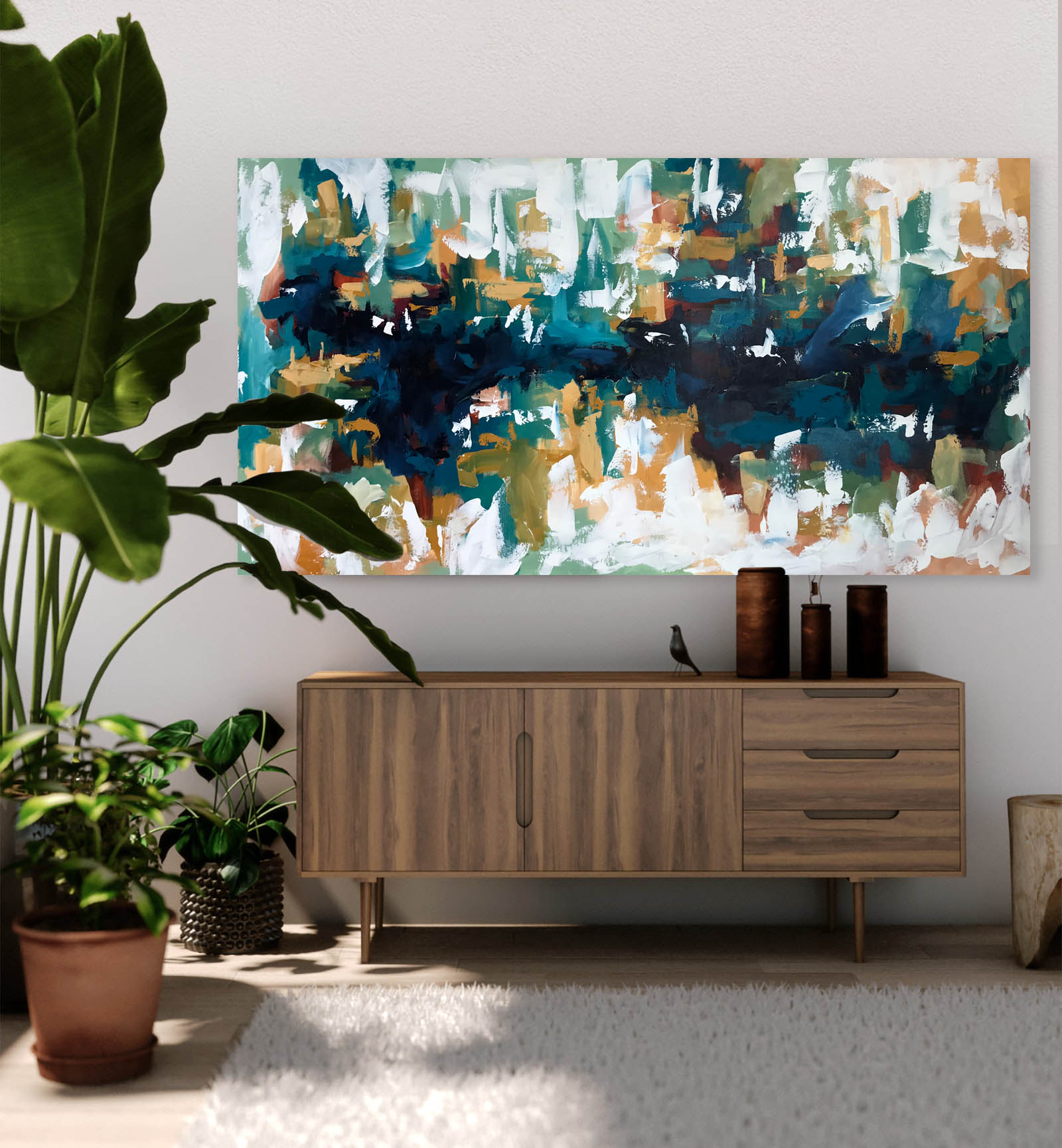 Picnic At The Lake - 152x80 cm - Original Painting-OmarObaid.com
