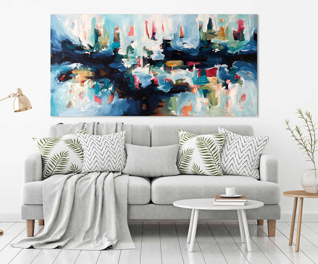 A Peacock Walking In A Field Of Hens - 152x76 cm - Original Painting