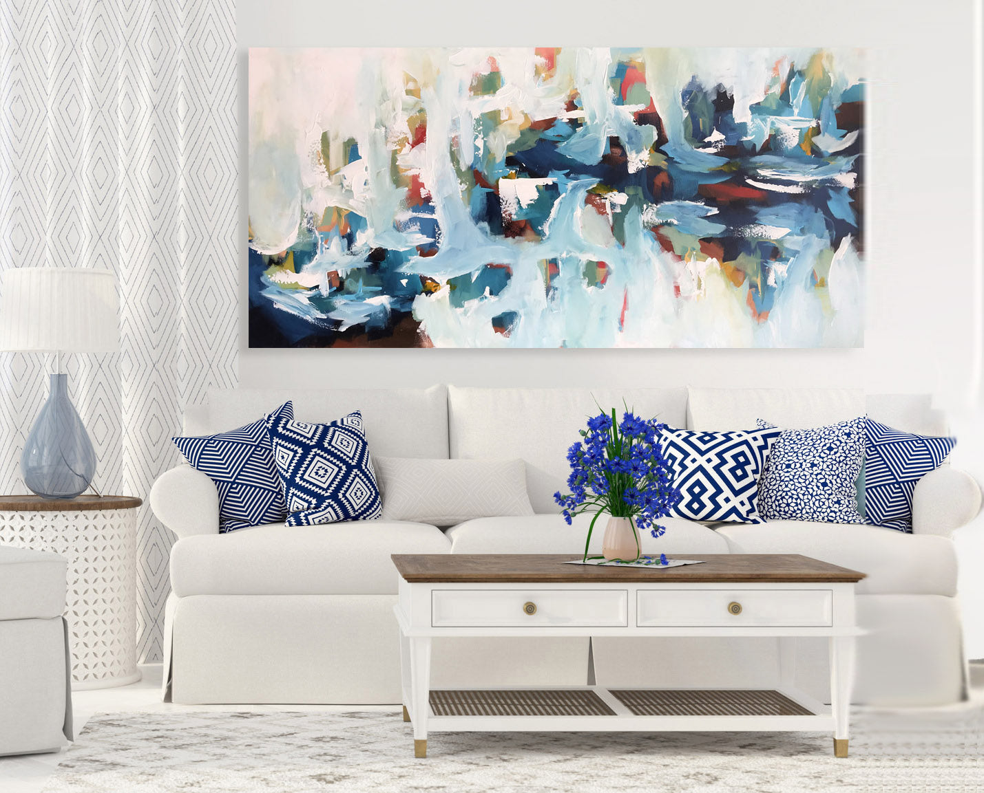Rails At The River - 152x76 cm - Original Painting-OmarObaid.com