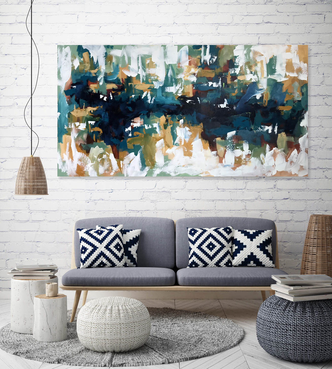 Picnic At The Lake - 152x80 cm - Original Painting-OmarObaid.com