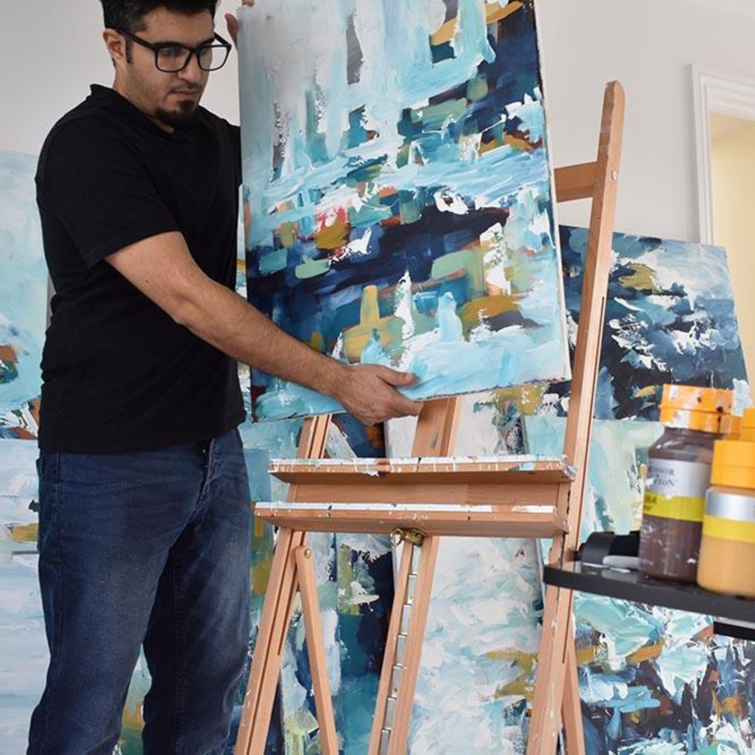 artist Omar Obaid in his London studio